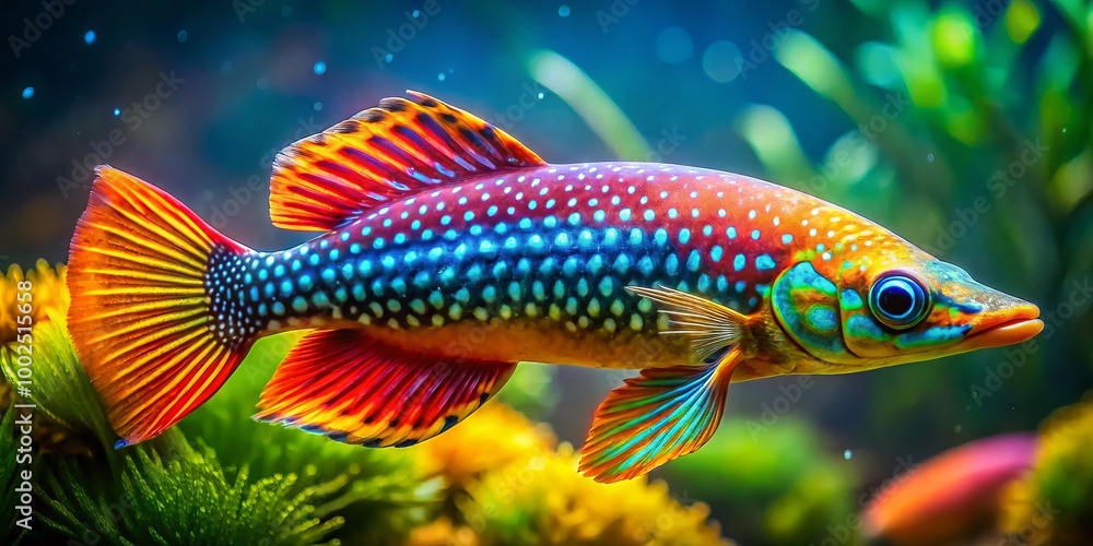 Gyrinocheilus aymonieri is a colorful freshwater fish thriving in its natural underwater habitat, showcasing vibrant Gyrinocheilus aymonieri is a colorful freshwater fish thriving in its natural underwater habitat, showcasing vibrant