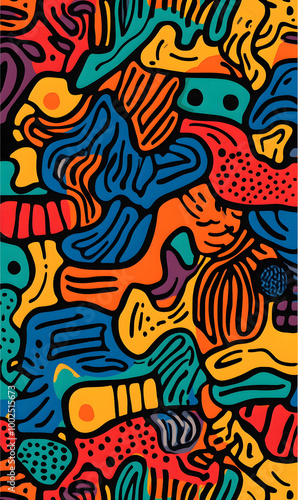 Hand-drawn 2D Doodle Tile and Carpet Patterns with White Borders – Geometric, Floral, and Abstract Designs