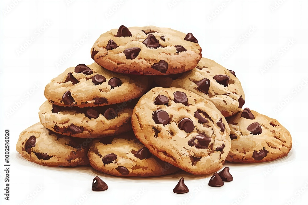 Delicious fresh chocolate chip cookies with crispy edges on a white background new beautiful stock image illustration AI Delicious fresh chocolate chip cookies with crispy edges on a white background new beautiful stock image illustration AI