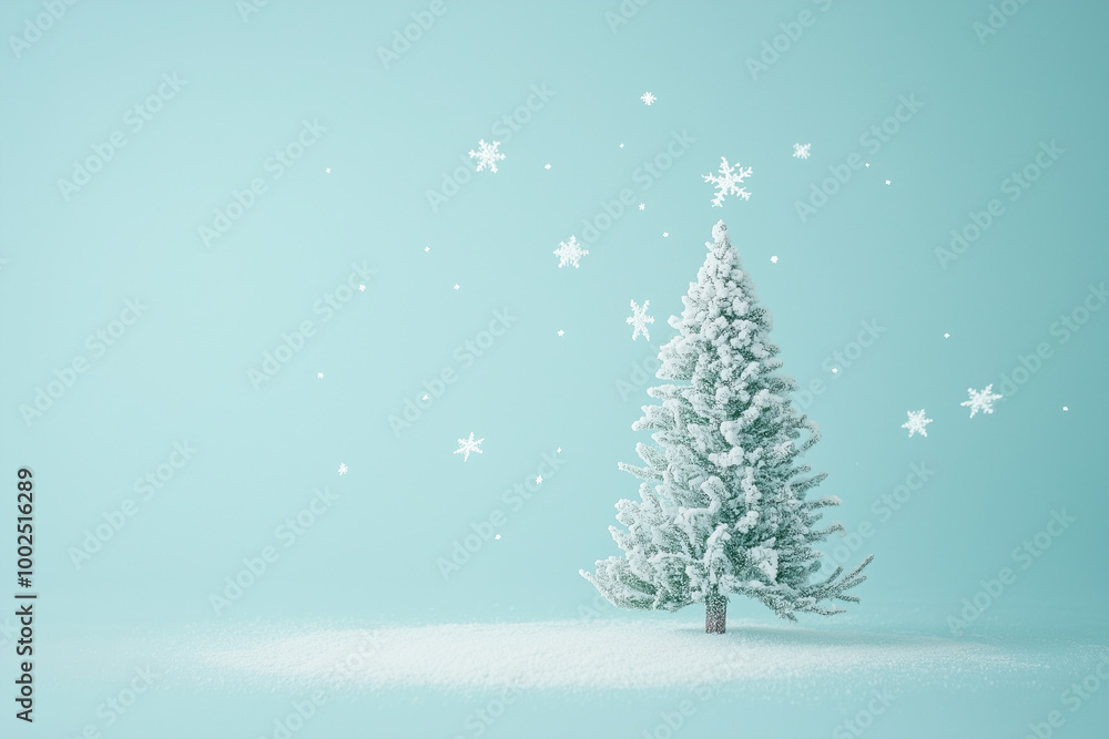 Creative layout with snowy Christmas tree, stars and snowflakes on bright blue background. Minimal winter nature holiday scene.
Creative layout with snowy Christmas tree, stars and snowflakes on bright blue background. Minimal winter nature holiday scene.