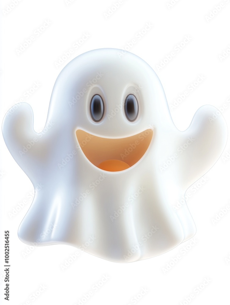 Charming 3D rendered illustration of a happy smiling ghost on a white background perfect for cutting Theme Halloween celebrations special offers promotions Charming 3D rendered illustration of a happy smiling ghost on a white background perfect for cutting Theme Halloween celebrations special offers promotions