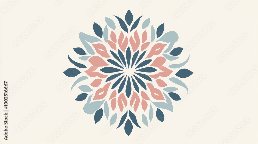 Abstract floral design featuring a 2D cartoon style emblem A soft colorful circular logo suitable for a boutique flower shop or interior decor showcasing a simple geometric mandala style Abstract floral design featuring a 2D cartoon style emblem A soft colorful circular logo suitable for a boutique flower shop or interior decor showcasing a simple geometric mandala style