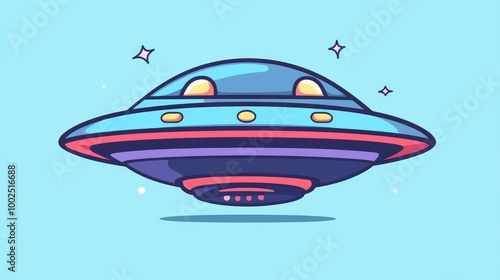 UFO Flying Saucer Icon in 2D Cartoon Style Illustration