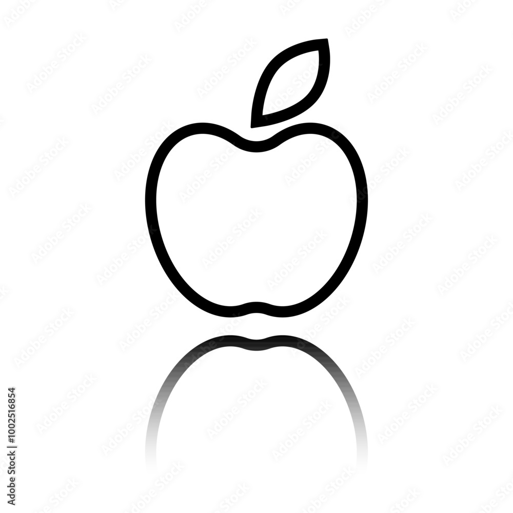 Apple simple icon vector. Flat design. Black icon with mirror reflection. White background Apple simple icon vector. Flat design. Black icon with mirror reflection. White background