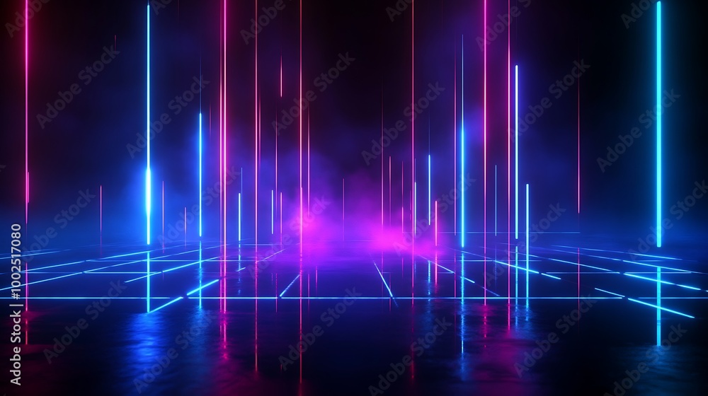 Futuristic neon lights illuminate a dark background, creating a vibrant abstract scene perfect for digital designs. Futuristic neon lights illuminate a dark background, creating a vibrant abstract scene perfect for digital designs.