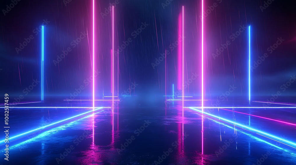 Futuristic neon lights illuminated in a dark, moody setting, creating a vibrant atmosphere. Futuristic neon lights illuminated in a dark, moody setting, creating a vibrant atmosphere.
