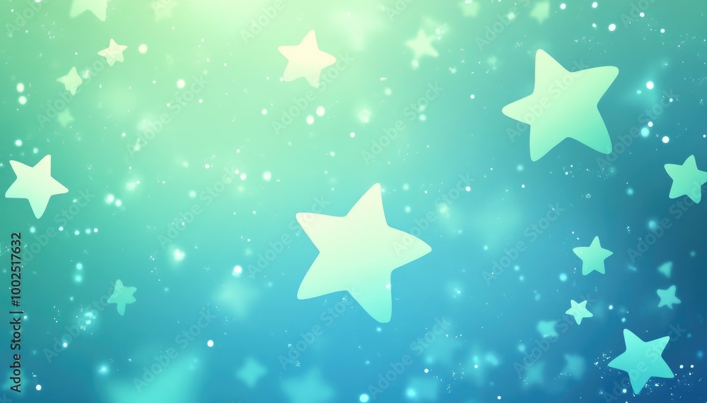 Obraz premium Light blue and green 2D cartoon background featuring galaxy stars Blurred decorative design in a simple style ideal for advertisements posters and banners
