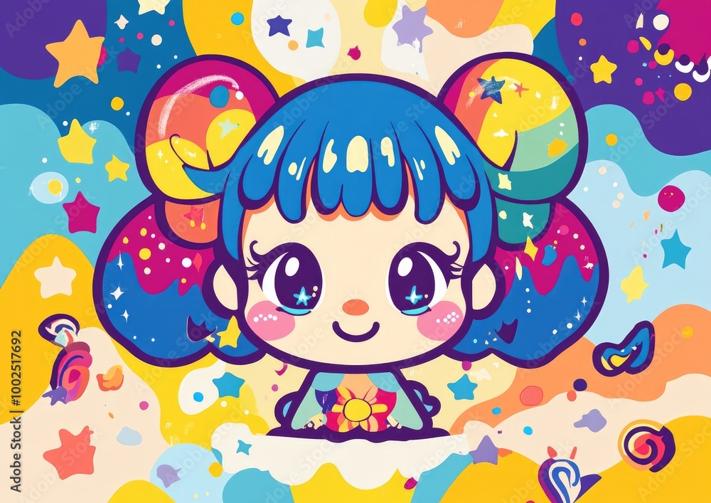 Naklejka premium Kawaii style character representing the Gemini zodiac sign with playful and vibrant design elements