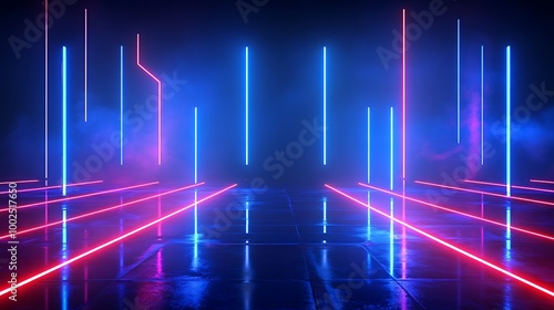 Futuristic neon lights illuminating a dark space, creating a vibrant and immersive atmosphere.