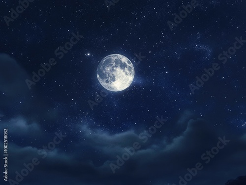 Night sky featuring a full moon and twinkling stars creating a captivating fantasy backdrop