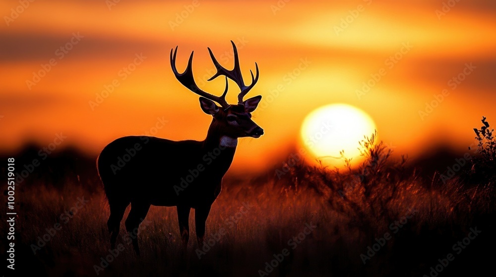 Deer Sunset Silhouette. Deer Sunset Silhouette.