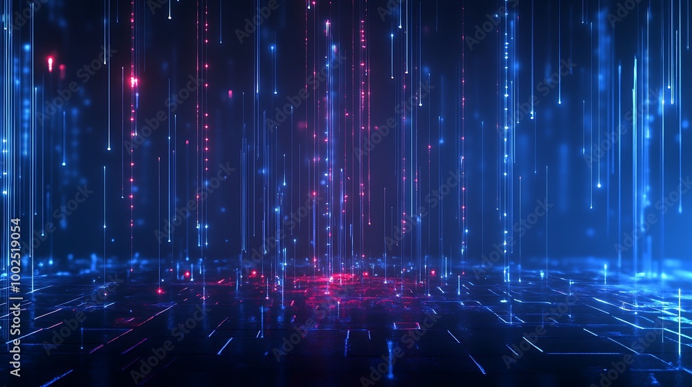 Futuristic neon lights with flowing lines, creating a vibrant digital landscape on a dark background. Futuristic neon lights with flowing lines, creating a vibrant digital landscape on a dark background.