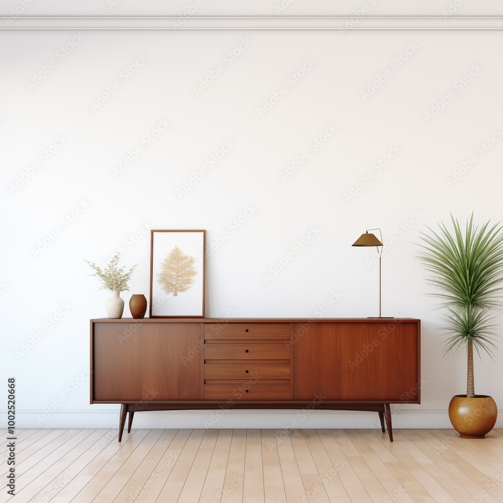Mid Century Modern Sideboard with Wooden Floor Mid Century Modern Sideboard with Wooden Floor
