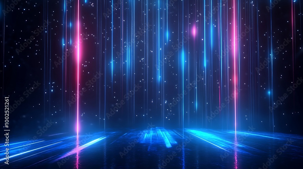 Vibrant abstract background with blue and pink light streams on a dark backdrop, creating a futuristic atmosphere. Vibrant abstract background with blue and pink light streams on a dark backdrop, creating a futuristic atmosphere.