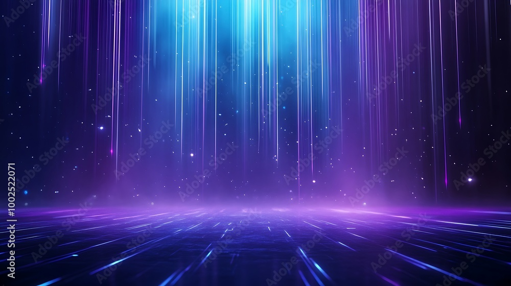 Vibrant blue and purple light streaks create a captivating digital background with stars and an ethereal atmosphere. Vibrant blue and purple light streaks create a captivating digital background with stars and an ethereal atmosphere.