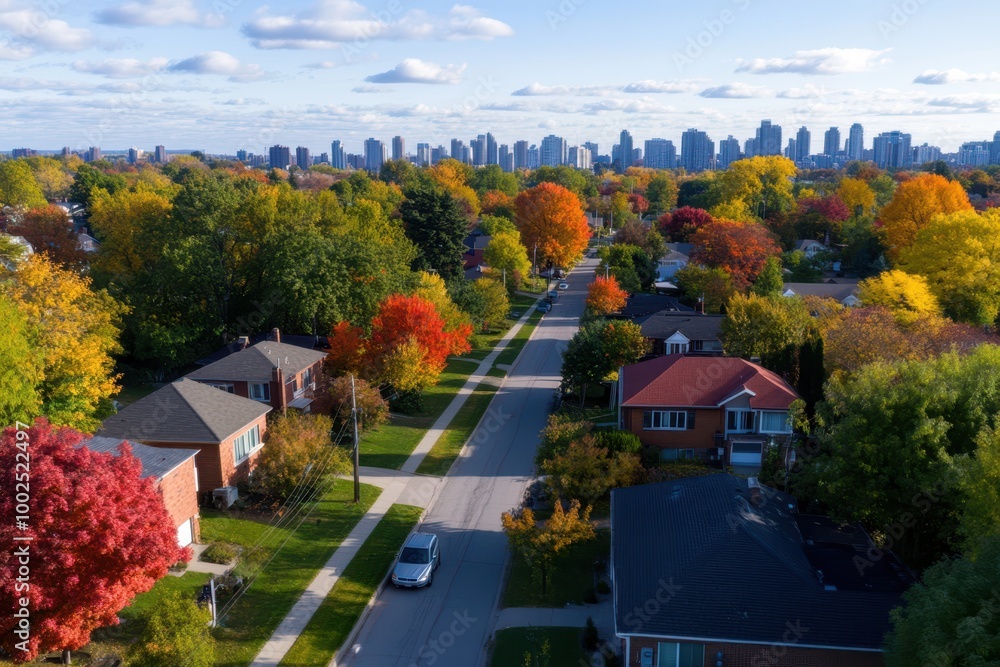 a view of a residential neighborhood in the fall a view of a residential neighborhood in the fall
