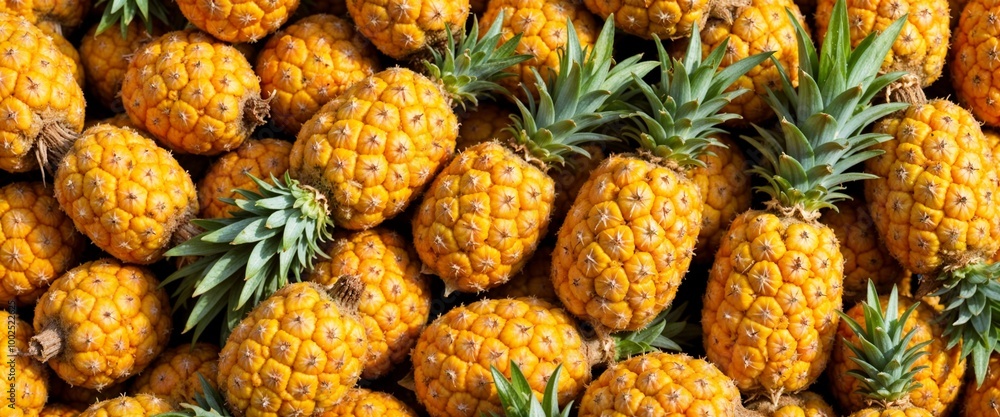 Vibrant background of fresh pineapples with green leaves - concept
Vibrant background of fresh pineapples with green leaves - concept