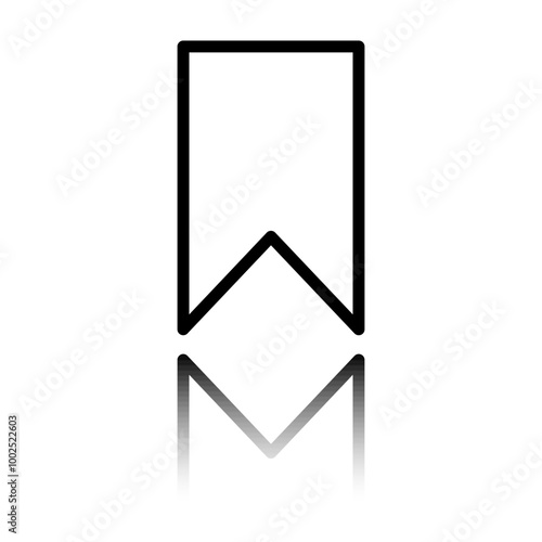 Bookmark simple icon. Flat design. Black icon with mirror reflection. White background