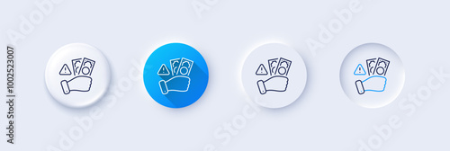 Fraud line icon. Neumorphic, Blue gradient, 3d pin buttons. Money bribe crime sign. Cash scam symbol. Line icons. Neumorphic buttons with outline signs. Vector