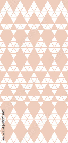 A geometric pattern featuring alternating diamonds and triangles in soft peach and white colors.