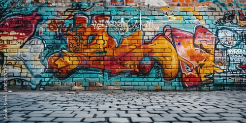 graffiti brick wall and street floor art abstract