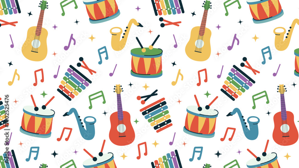 Seamless pattern with childrens musical instruments. Seamless pattern with childrens musical instruments.