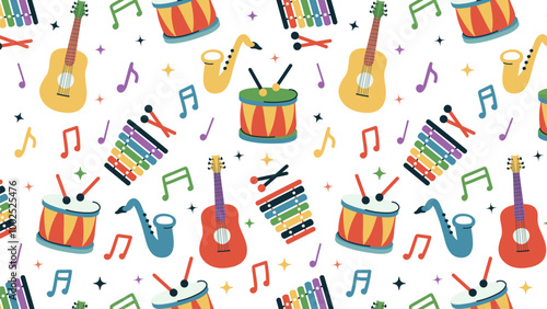 Seamless pattern with childrens musical instruments.
