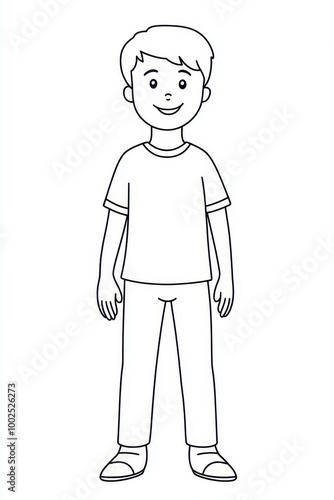 a boy in a t - shirt and pants coloring page