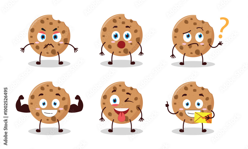 funny bite cookies cartoon with different expressions character vector illustration funny bite cookies cartoon with different expressions character vector illustration