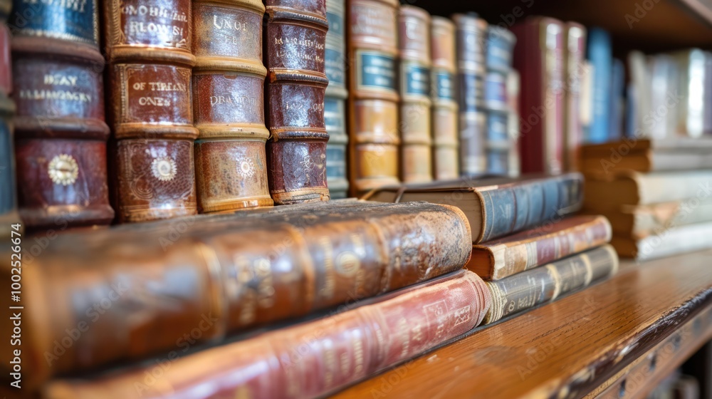 Naklejka premium old hardcover books shelf ancient library wood education wisdom classic data