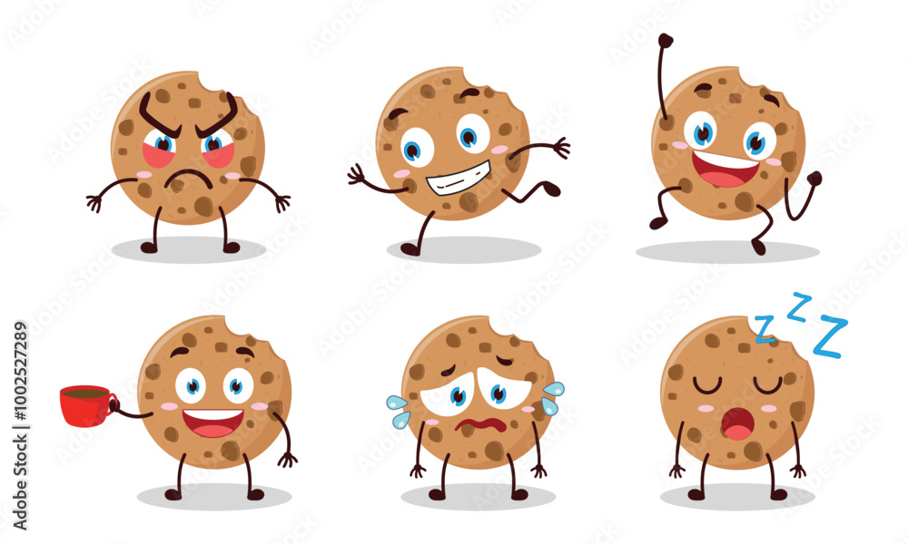 funny bite cookies cartoon character with various pose activity vector illustration funny bite cookies cartoon character with various pose activity vector illustration