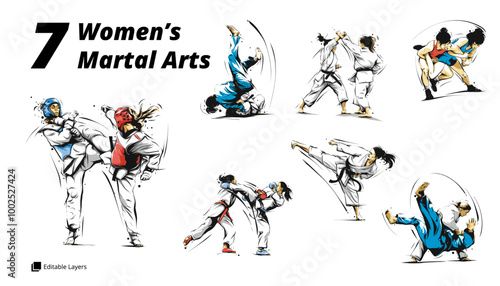 Dynamic Vector Set of Women's Martial Arts: Empowering Female Fighters