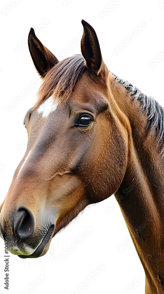 Fototapeta premium Beautiful brown horse head in the style of watercolor on a white background, close-up portrait