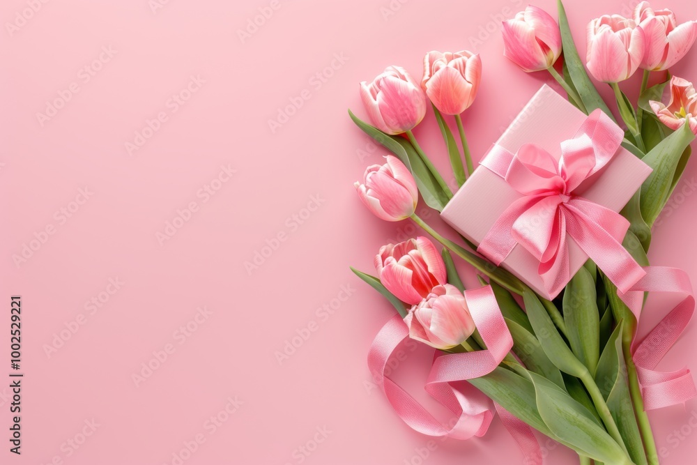 Pink Tulip Bouquet and Gift Box with Ribbon: Elegant Floral Arrangement for Spring Celebrations and Special Occasions Pink Tulip Bouquet and Gift Box with Ribbon: Elegant Floral Arrangement for Spring Celebrations and Special Occasions