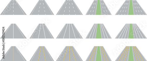 色々な車線の道路のイラスト