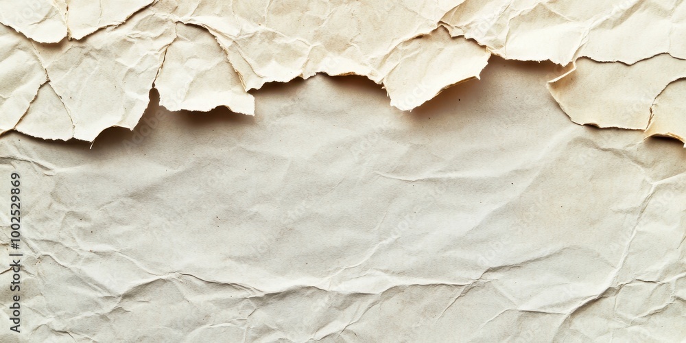 Crumpled paper texture with torn edges, ideal for backgrounds or artistic projects.