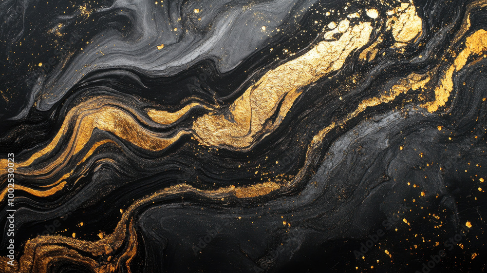 Luxurious black and gold abstract art showcasing fluid patterns and dynamic movement Luxurious black and gold abstract art showcasing fluid patterns and dynamic movement