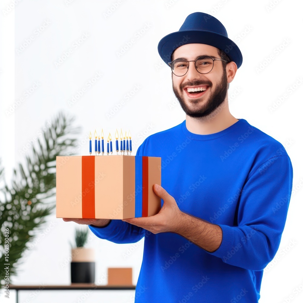 a man holding a gift box with a smile a man holding a gift box with a smile