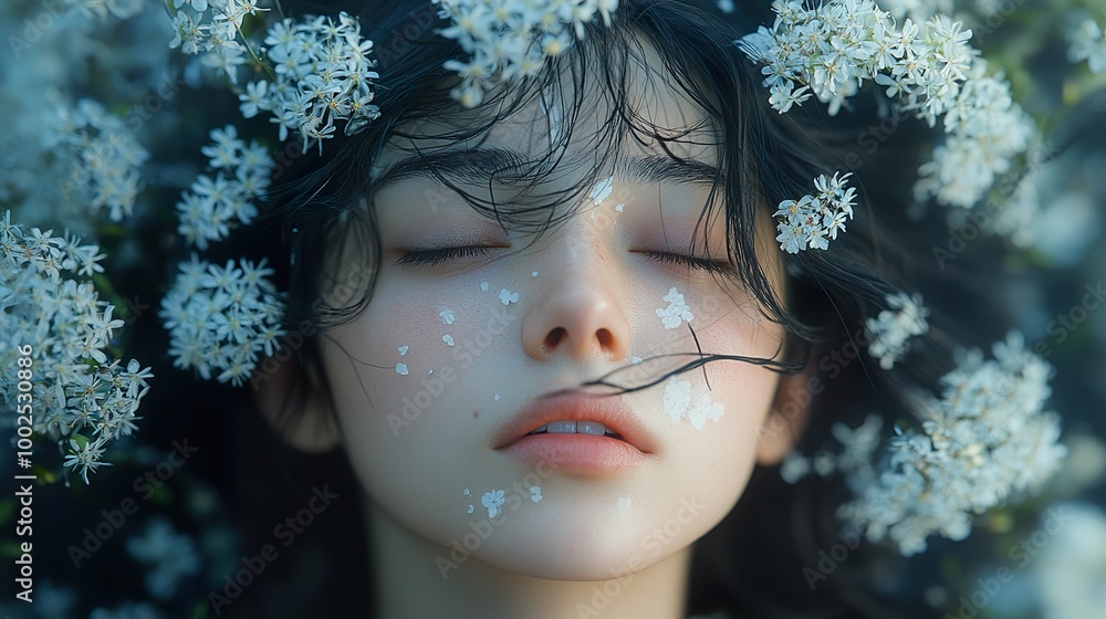 Woman with Flowers: A Dreamy Portrait Woman with Flowers: A Dreamy Portrait