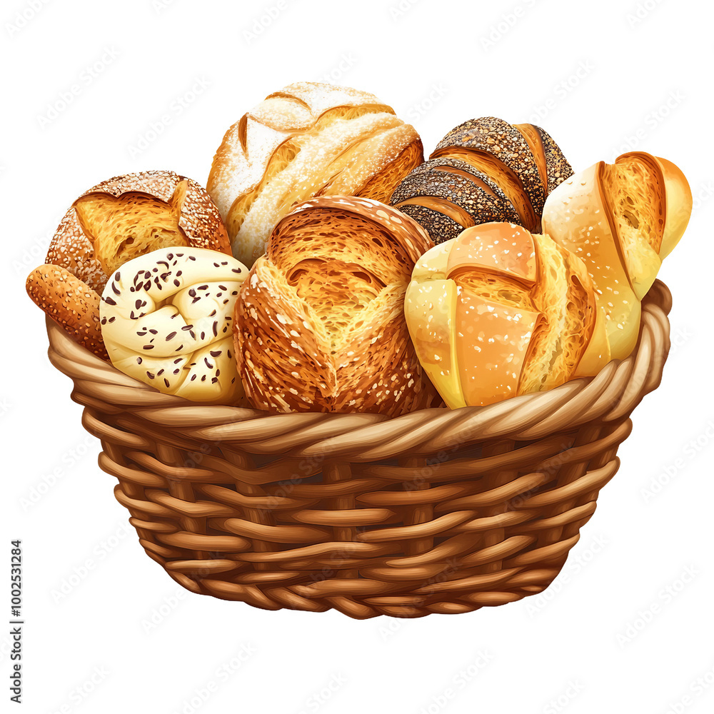 Rustic Basket of Freshly Baked Croissants and Bread Rolls Rustic Basket of Freshly Baked Croissants and Bread Rolls