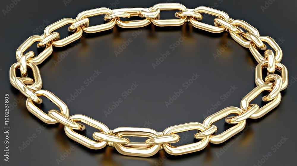 Fototapeta premium Elegant 3D rendered gold circular chain on a luxurious black background, beautifully showcasing its intricate design and contours