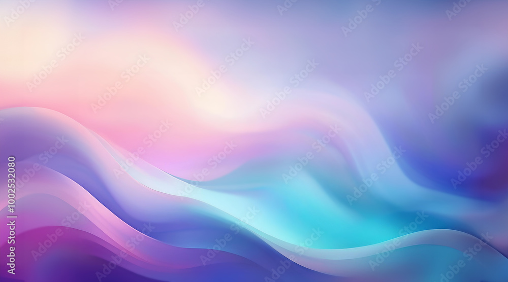 Fototapeta premium 波打つ 水色 緑 紫 ピンクのカラフルなグラデーション