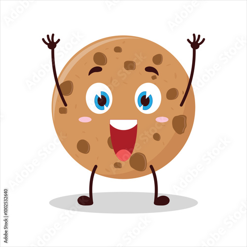 Cute rise hand happy expression of cookies cartoon character