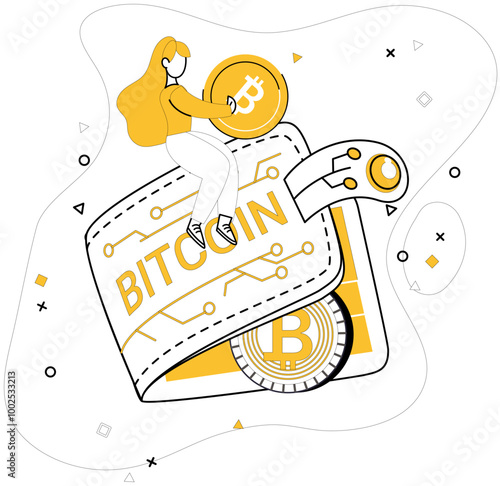 Bitcoin wallet vector illustration. Banking in digital age requires reliable and secure Bitcoin wallet Unlock potential online economy with well-managed digital wallet In cyberspace, digital wallet photo