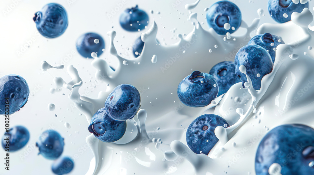 Smoothies with blueberries. Juicy delicious blueberries are mixed with natural yogurt. Milk drops are flying in all directions. A natural organic product. The gifts of summer Smoothies with blueberries. Juicy delicious blueberries are mixed with natural yogurt. Milk drops are flying in all directions. A natural organic product. The gifts of summer