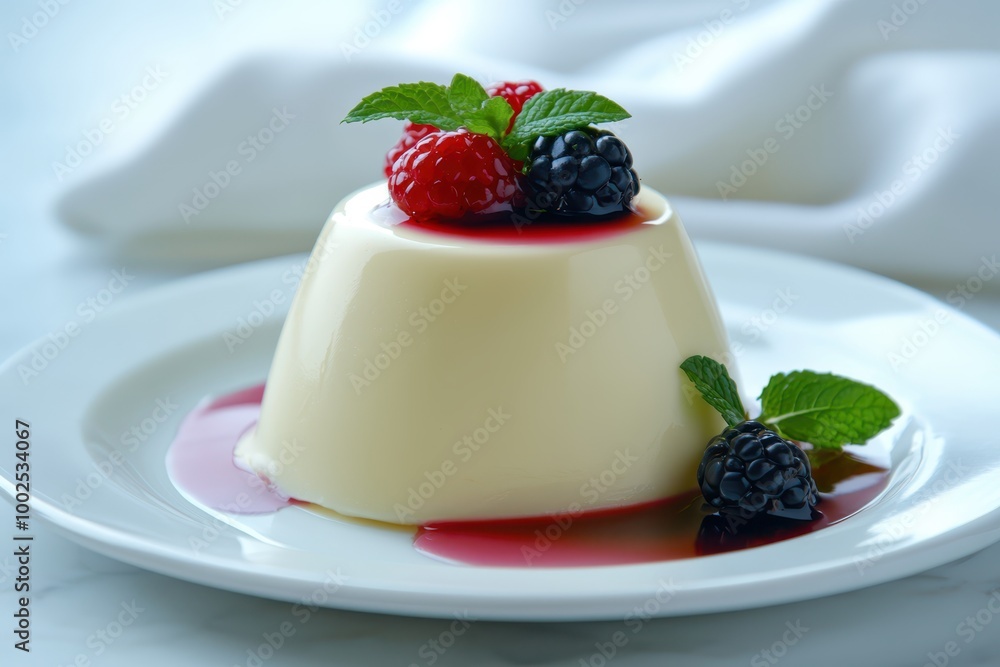 a dessert with berries and cream on a white plate a dessert with berries and cream on a white plate