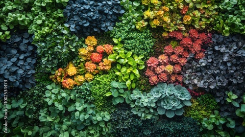 Lush Vertical Garden with Multicolored Foliage and Greenery photo