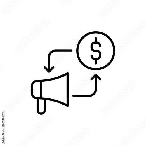 Ads monetization outline icons, minimalist vector illustration ,simple transparent graphic element .Isolated on white background