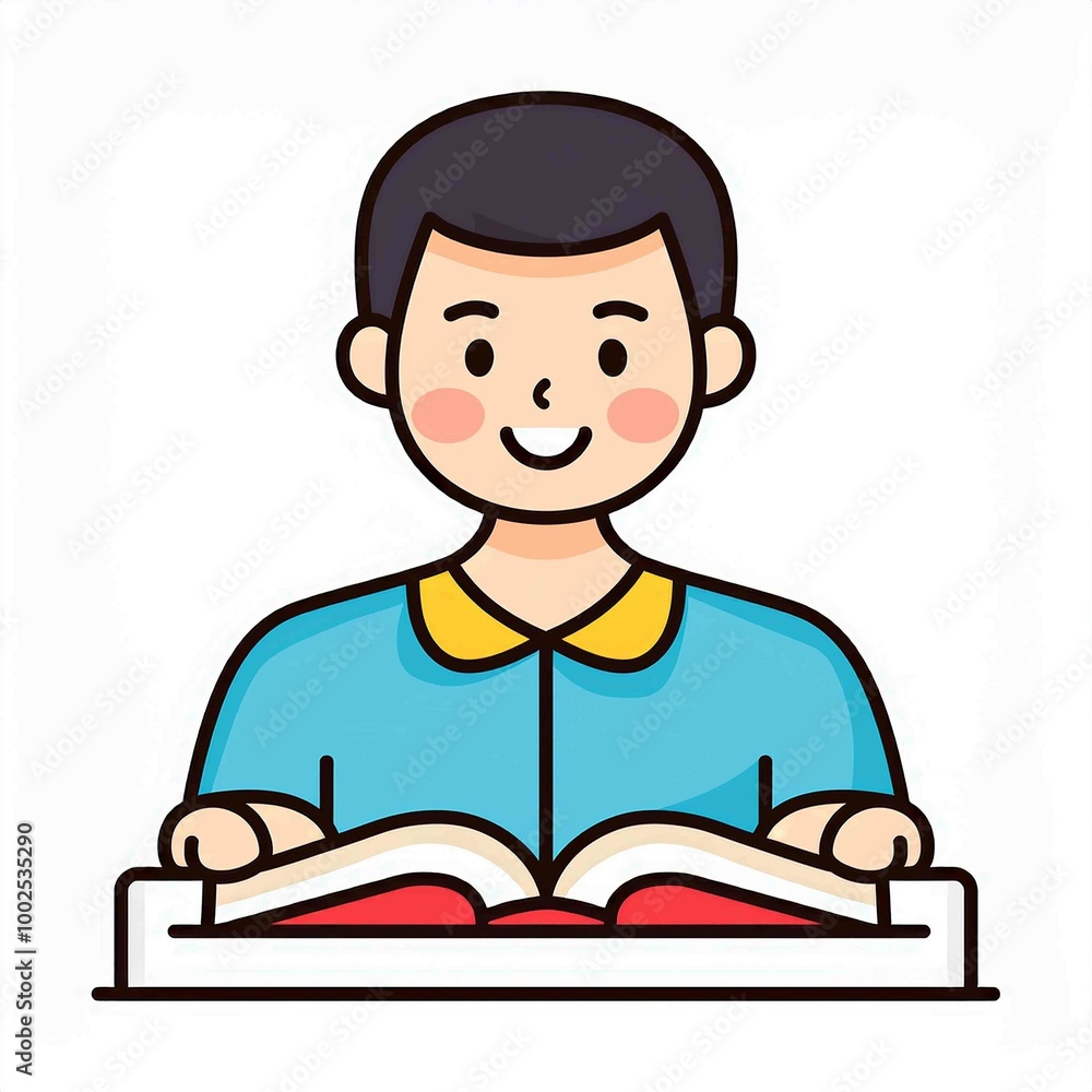 School boy taking book from underneath in classroom vector School boy taking book from underneath in classroom vector