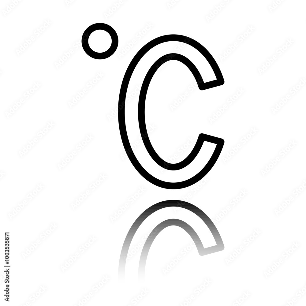 Degree celsius simple icon. Flat design. Black icon with mirror reflection. White background Degree celsius simple icon. Flat design. Black icon with mirror reflection. White background